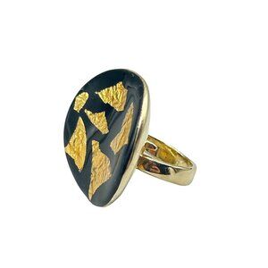 Gold Leaf Ring Adjustable Size Silver 925 Made in Italy Bold Big Cocktail Ring